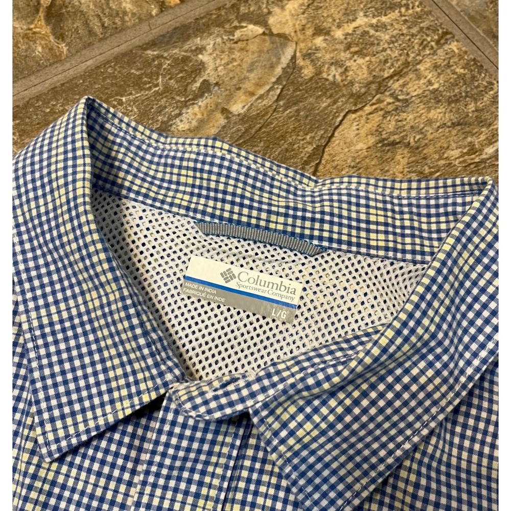 Columbia Shirt Mens Large Blue Gingham Check Short Sleeve Button Up - Picture 3 of 6